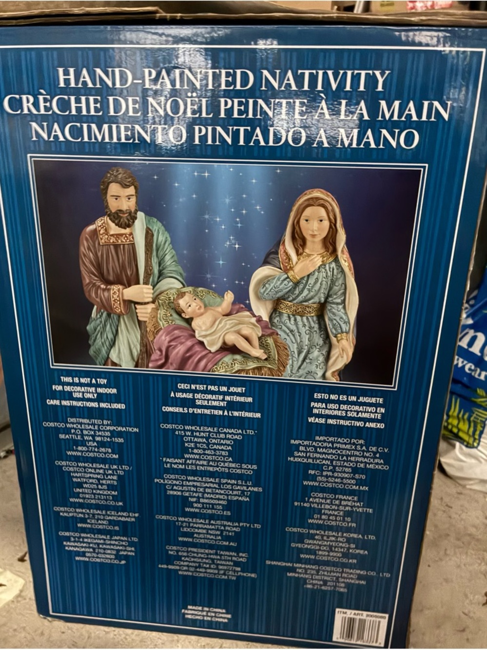 Kirklands Hand-Painted Nativity Set in Blue, Brown, Cream, Green, Gold